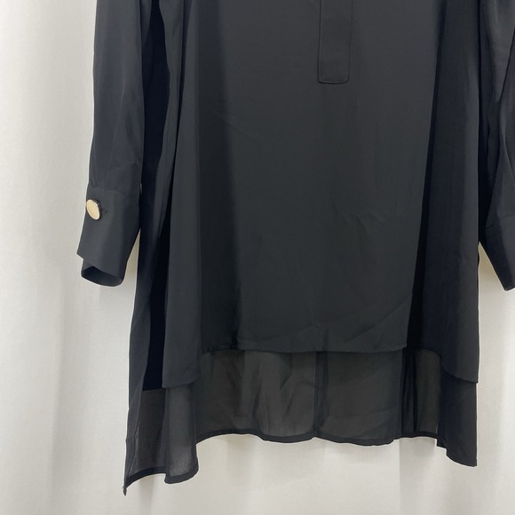 Eloquii Size 18 Black Tunic Top High Low Blouse Semi Sheer Gold Buttons Basic XL - Picture 2 of 8
